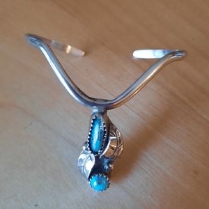 Vintage Silver and Turquoise Cuff Bracelet with unique shape.